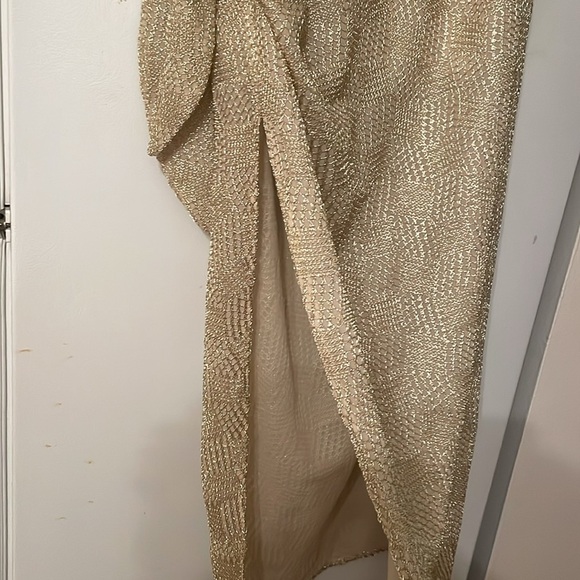 Zara NWT Large Gold Textured Tan Midi Skirt Slit Zipper - Picture 7 of 8